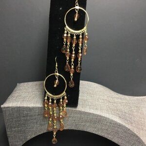 Long Hoop Chandelier Earrings Amber Gold Exotic Retro Glam Drag 80s 90s Y2K